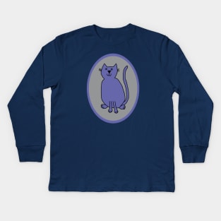 Very Peri Cat on Ultimate Gray Oval Kids Long Sleeve T-Shirt